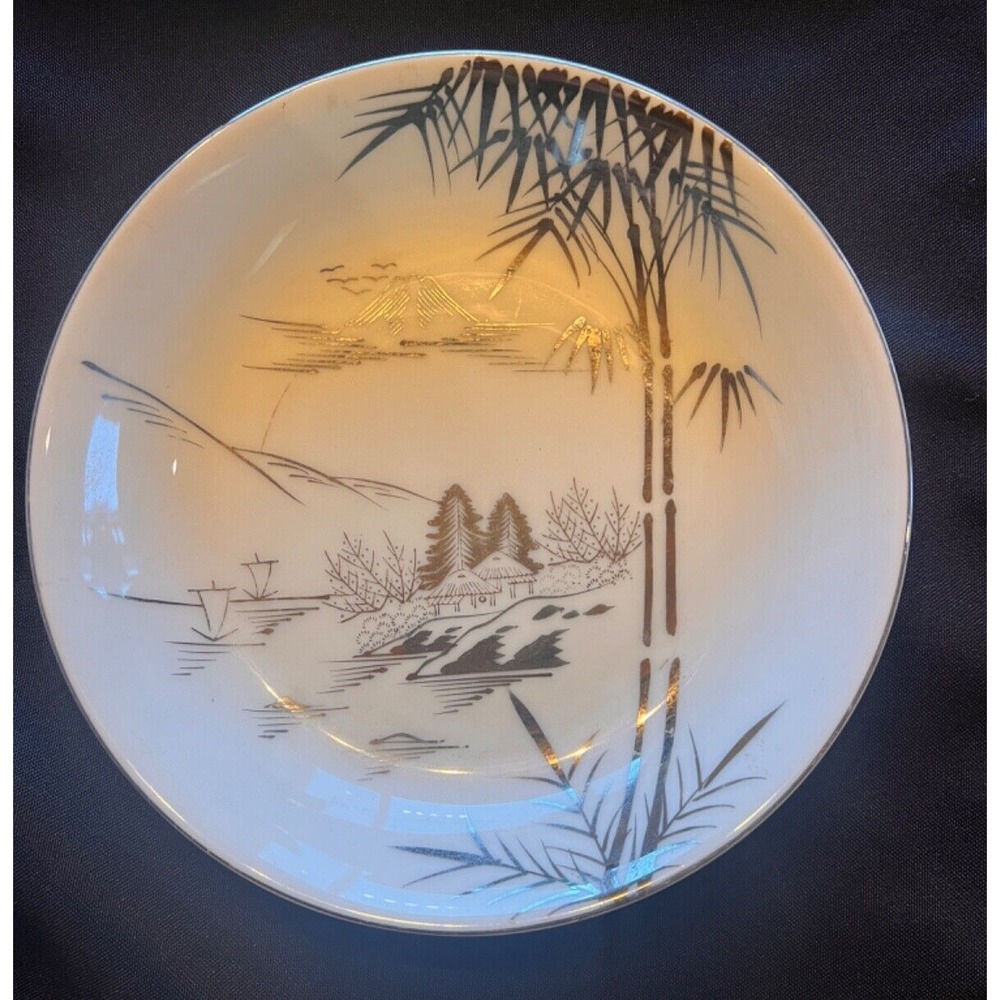 Vintage Kutani Japan Handpainted China Bamboo‎ Silver Small Bowl 5.5" Asian